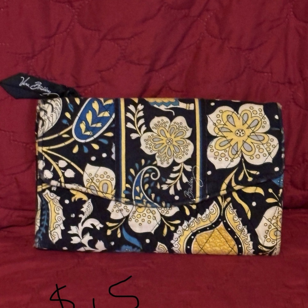 Vera Bradley Black and Yellow Wristlet with Floral Design